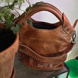 Brown Leather Handbag with Stitching